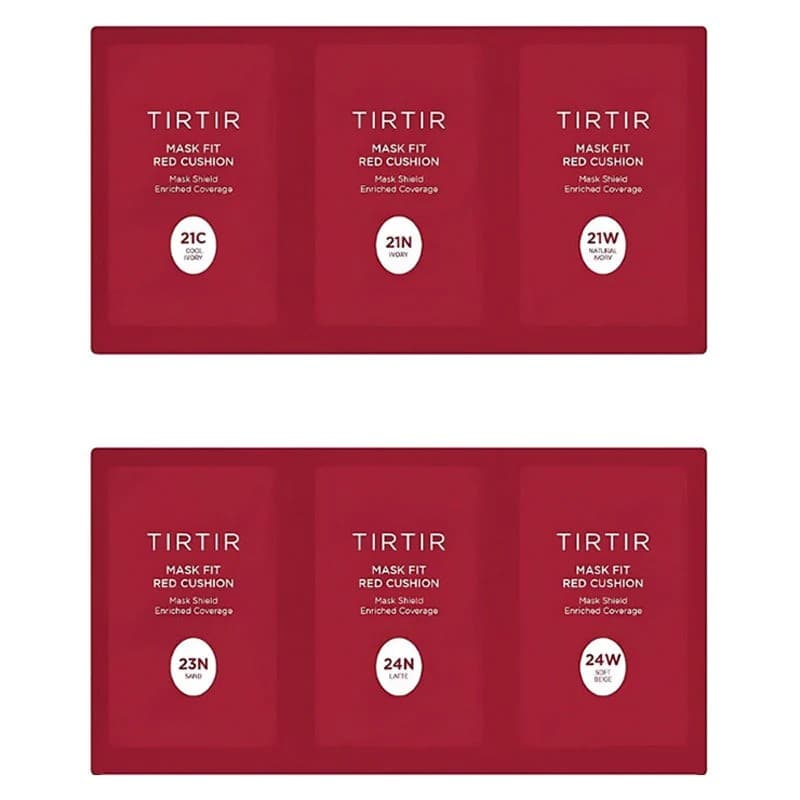 TIRTIR SAMPLES Mask Fit Red Cushion 6 Colours Kit (21C/21N/21W/23N/24N/24W)